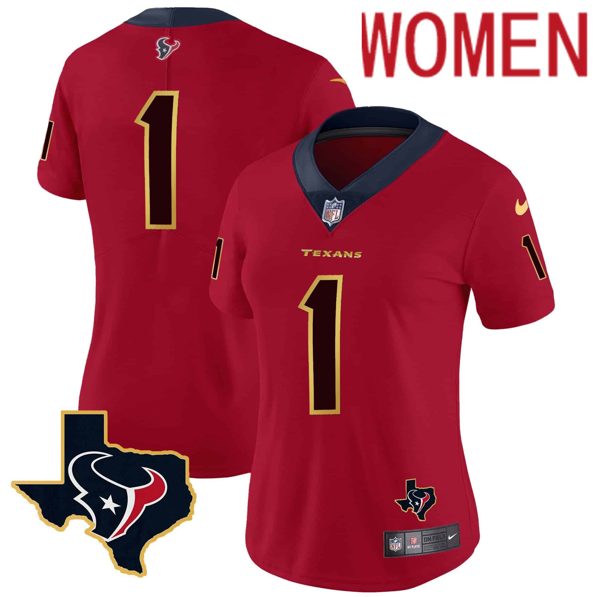 Women Houston Texans #1 Diggs Red Gold 2024 Nike Trim Vapor NFL Jersey